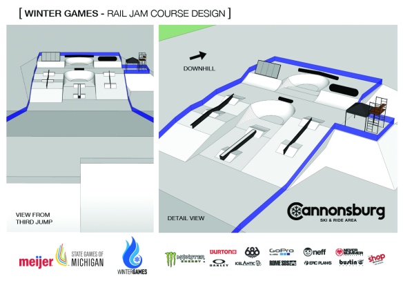 Rail Jam Course Design for Winter State Games of Michigan at Cannonsburg Ski Area